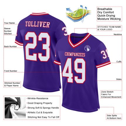 Personalized Purple White-Red Mesh Authentic Throwback Football Jersey Team Custom Name and Number