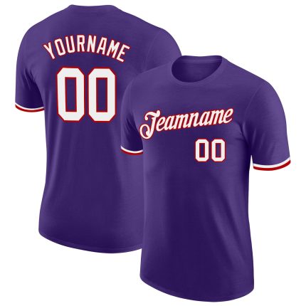 Personalized Purple White-Red Performance T-Shirt Team Custom Name and Number