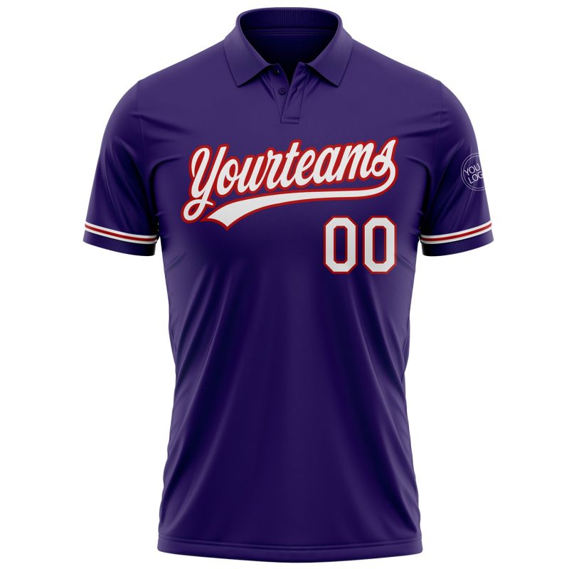 Personalized Purple White-Red Performance Vapor Golf Polo Shirt Team Custom Name and Number