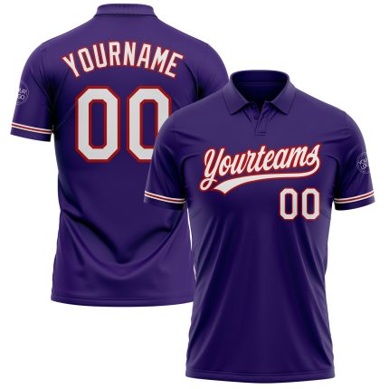 Personalized Purple White-Red Performance Vapor Golf Polo Shirt Team Custom Name and Number