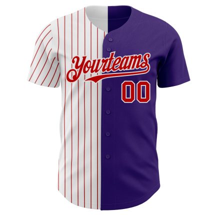 Personalized Purple White-Red Pinstripe Authentic Split Fashion Baseball Jersey Team Custom Name and Number