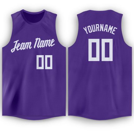 Personalized Purple White Round Neck Basketball Jersey