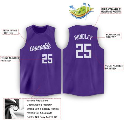 Personalized Purple White Round Neck Basketball Jersey