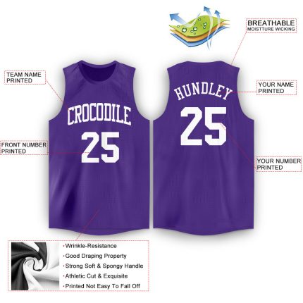Personalized Purple White Round Neck Basketball Jersey Team Custom Name and Number