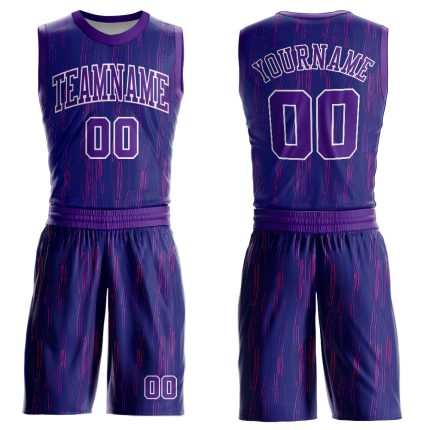 Personalized Purple White Round Neck Sublimation Basketball Suit Jersey Team Custom Name and Number