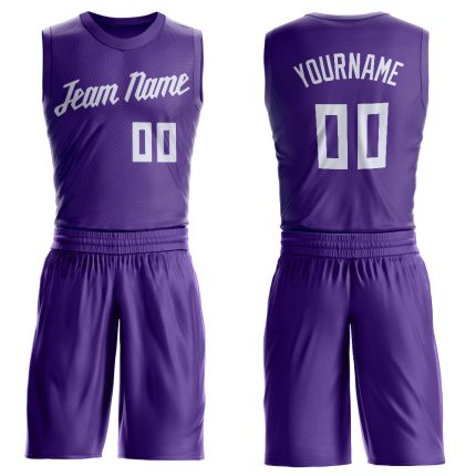 Personalized Purple White Round Neck Suit Basketball Jersey Team Custom Name and Number