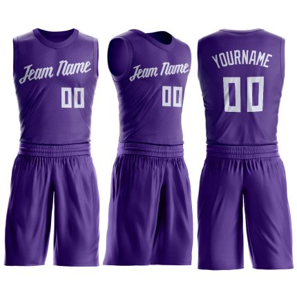 Personalized Purple White Round Neck Suit Basketball Jersey Team Custom Name and Number