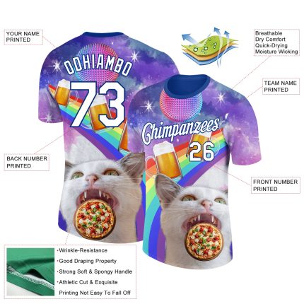 Personalized Purple White-Royal 3D Pattern Design Rave Animal Cat Performance T-Shirt Team Custom Name and Number