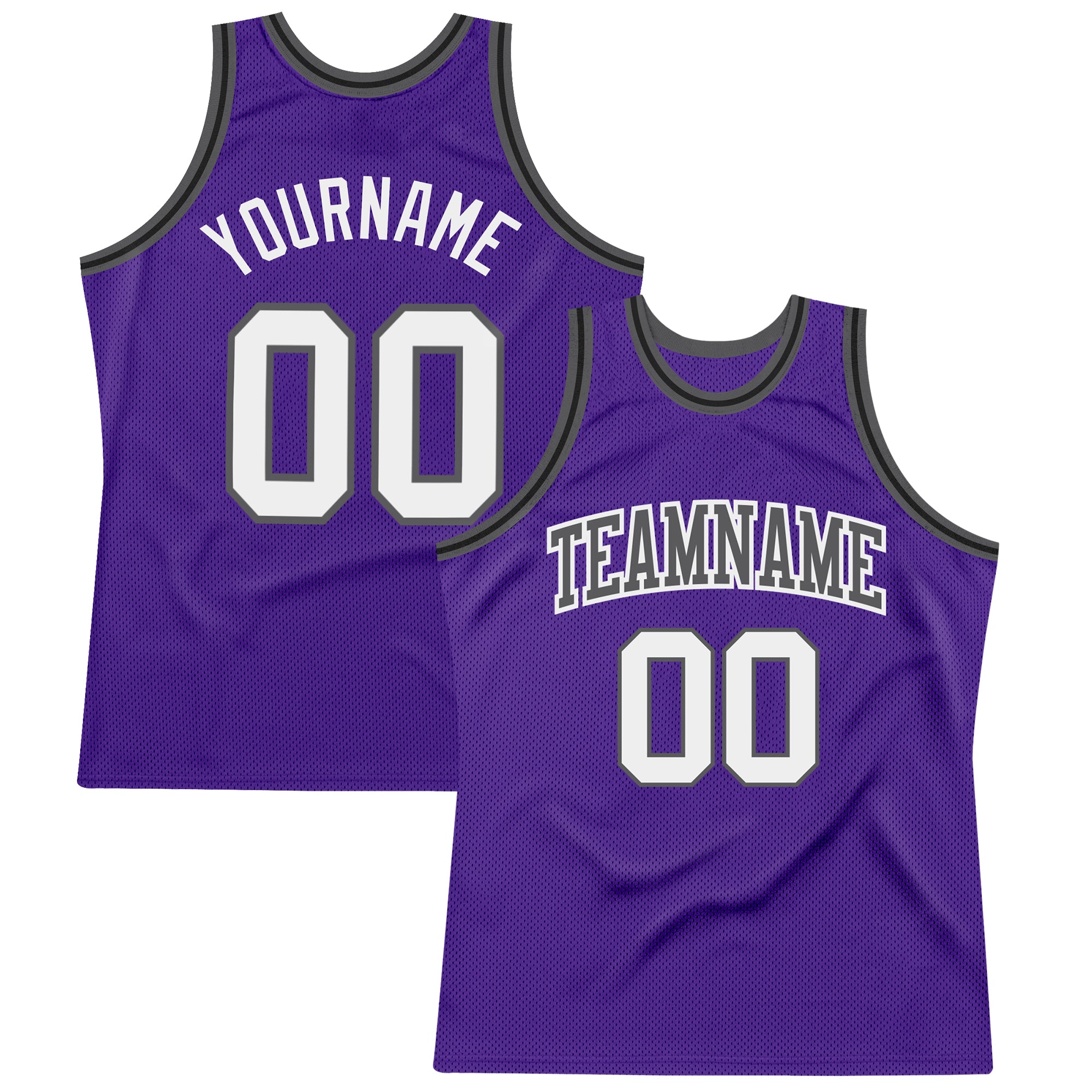 Personalized Purple White Steel Gray-Black Authentic Throwback Basketball Jersey Team Custom Name and Number
