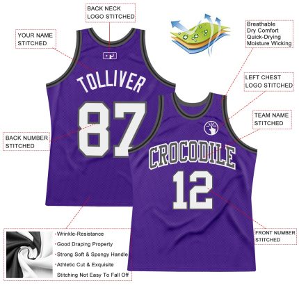 Personalized Purple White Steel Gray-Black Authentic Throwback Basketball Jersey Team Custom Name and Number