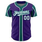 Personalized Purple White-Teal 3 Colors Arm Shapes Authentic Baseball Jersey Team Custom Name and Number