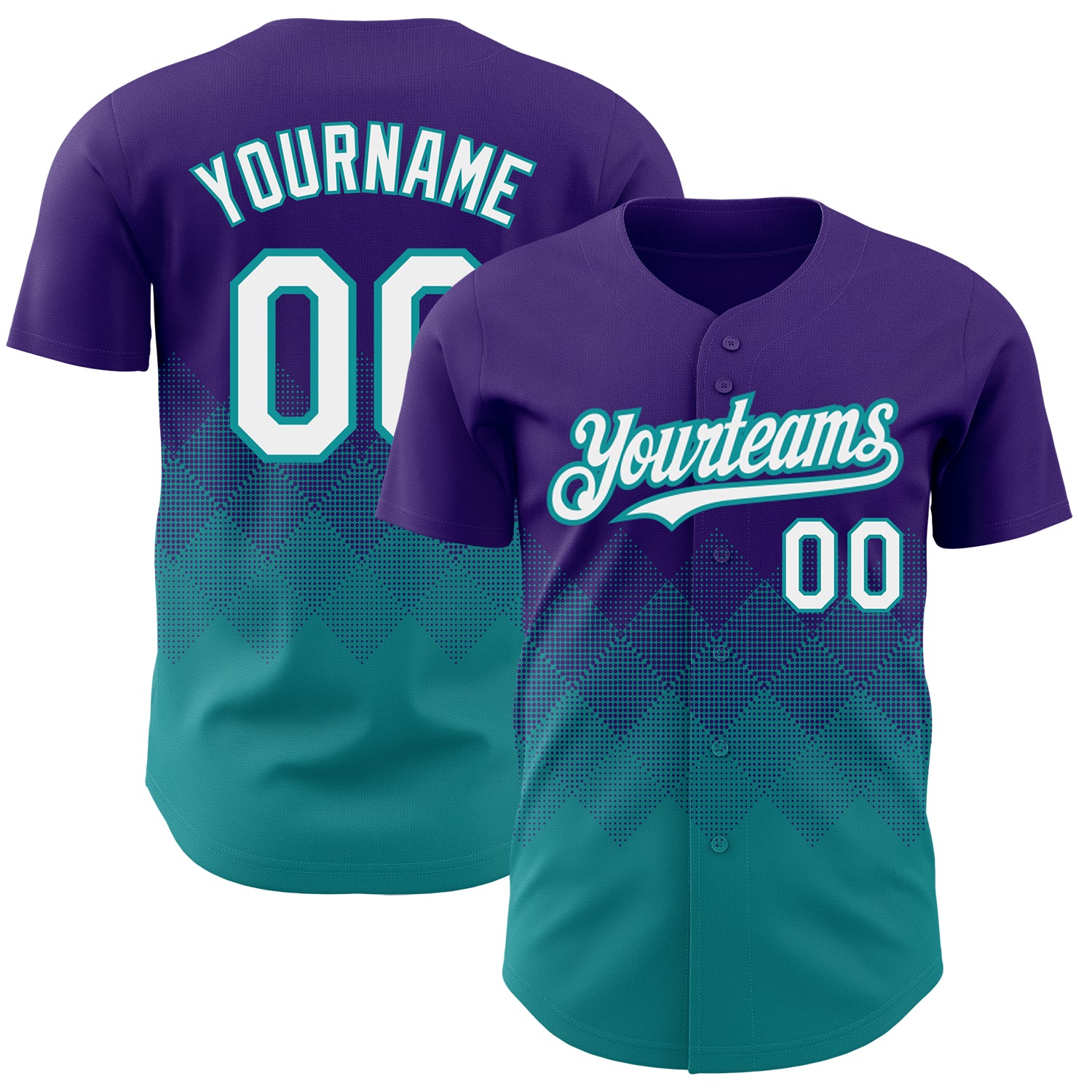 Personalized Purple White-Teal 3D Pattern Design Gradient Square Shapes Authentic Baseball Jersey Team Custom Name and Number