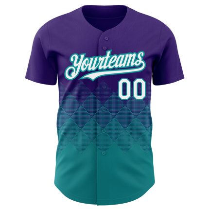 Personalized Purple White-Teal 3D Pattern Design Gradient Square Shapes Authentic Baseball Jersey Team Custom Name and Number