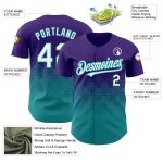 Personalized Purple White-Teal 3D Pattern Design Gradient Square Shapes Authentic Baseball Jersey Team Custom Name and Number