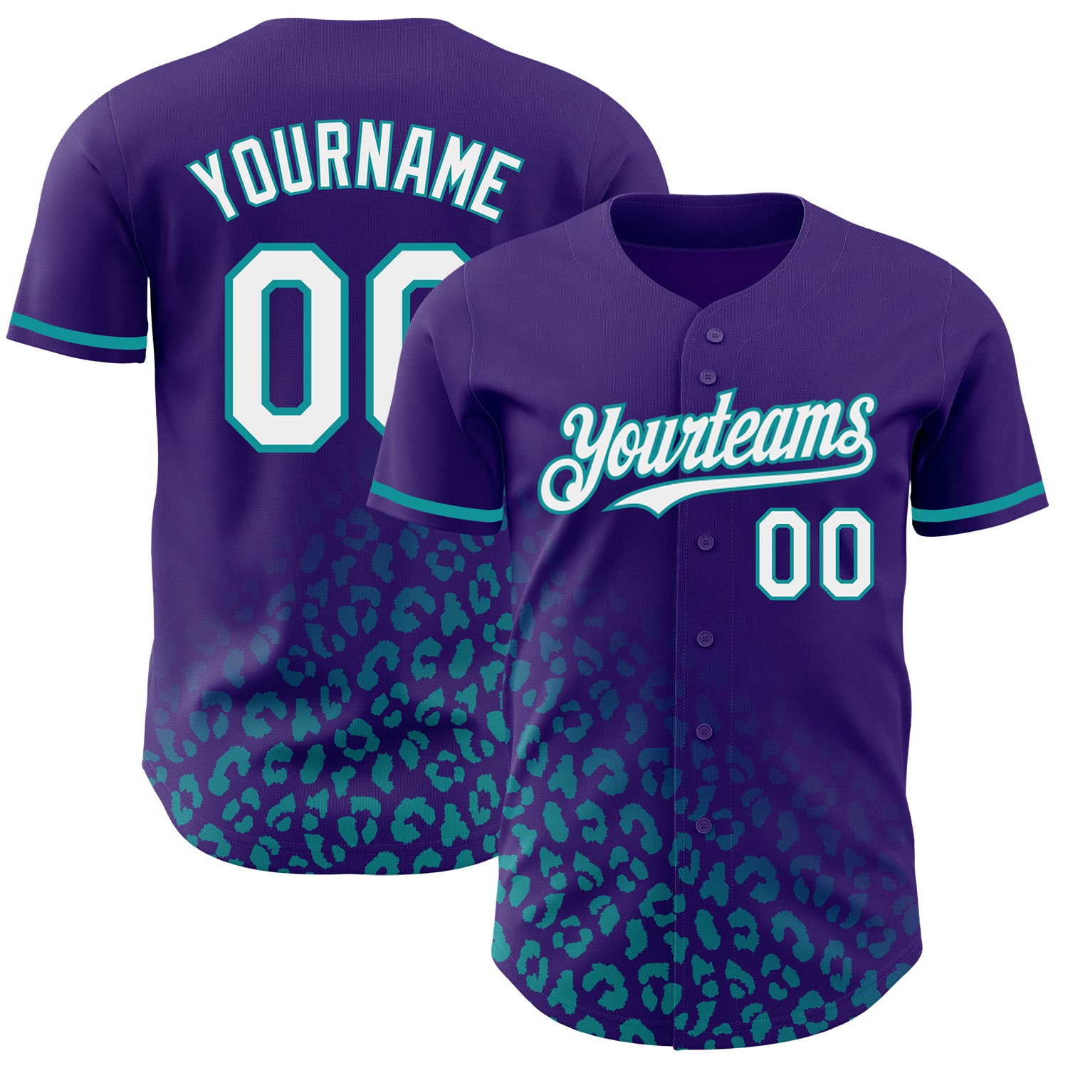 Personalized Purple White-Teal 3D Pattern Design Leopard Print Fade Fashion Authentic Baseball Jersey Team Custom Name and Number