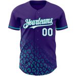 Personalized Purple White-Teal 3D Pattern Design Leopard Print Fade Fashion Authentic Baseball Jersey Team Custom Name and Number