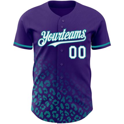 Personalized Purple White-Teal 3D Pattern Design Leopard Print Fade Fashion Authentic Baseball Jersey Team Custom Name and Number
