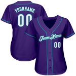 Personalized Purple White-Teal Authentic Baseball Jersey Team Custom Name and Number