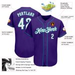 Personalized Purple White-Teal Authentic Baseball Jersey Team Custom Name and Number