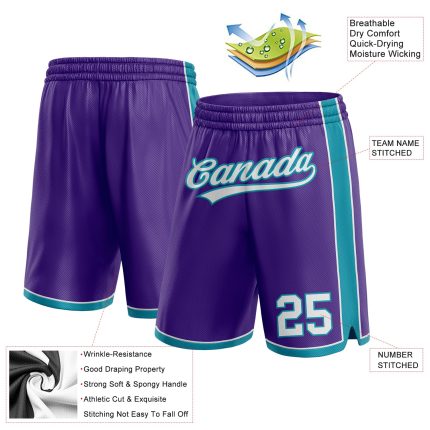 Personalized Purple White-Teal Authentic Basketball Shorts Team Custom Name and Number