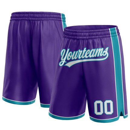 Personalized Purple White-Teal Authentic Basketball Shorts Team Custom Name and Number