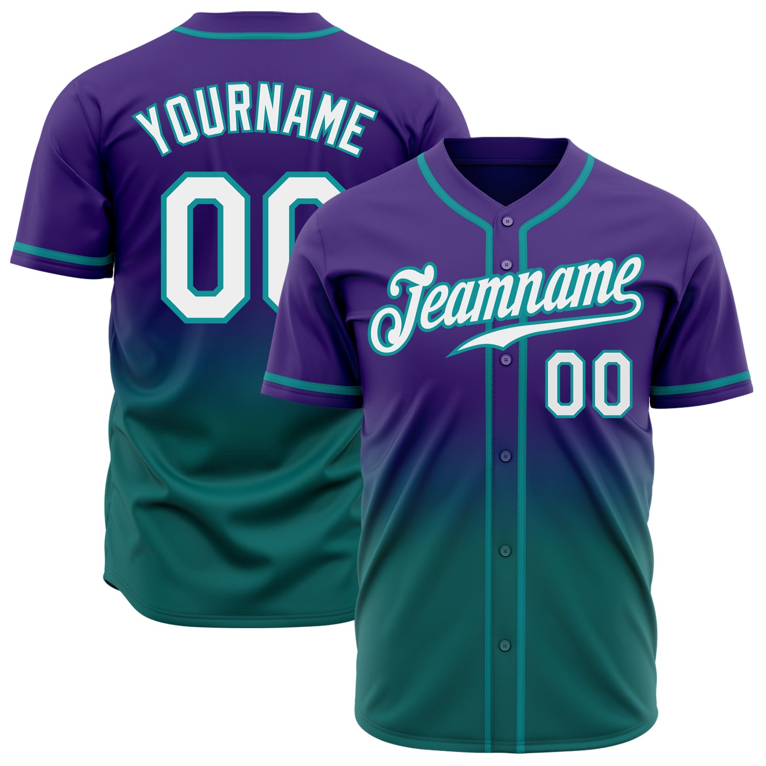 Personalized Purple White-Teal Authentic Fade Fashion Baseball Jersey Team Custom Name and Number