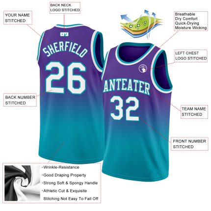 Personalized Purple White-Teal Authentic Fade Fashion Basketball Jersey Team Custom Name and Number