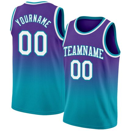 Personalized Purple White-Teal Authentic Fade Fashion Basketball Jersey Team Custom Name and Number