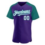 Personalized Purple White-Teal Authentic Raglan Sleeves Baseball Jersey Team Custom Name and Number