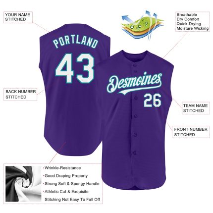 Personalized Purple White-Teal Authentic Sleeveless Baseball Jersey