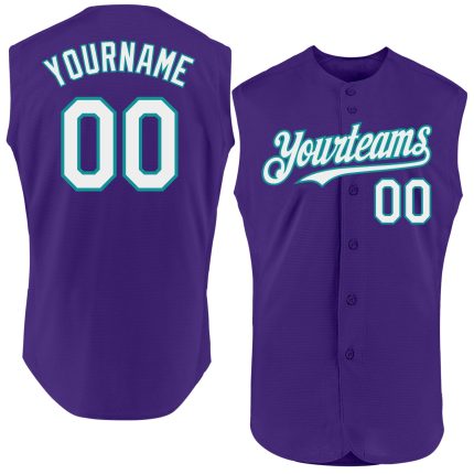 Personalized Purple White-Teal Authentic Sleeveless Baseball Jersey