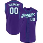 Personalized Purple White-Teal Authentic Sleeveless Baseball Jersey Team Custom Name and Number