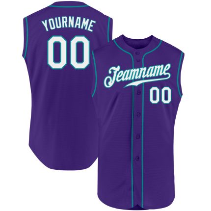 Personalized Purple White-Teal Authentic Sleeveless Baseball Jersey Team Custom Name and Number