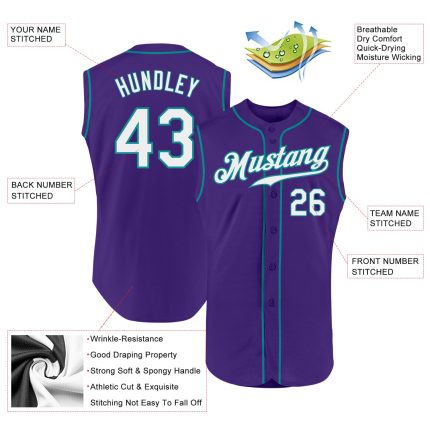 Personalized Purple White-Teal Authentic Sleeveless Baseball Jersey Team Custom Name and Number