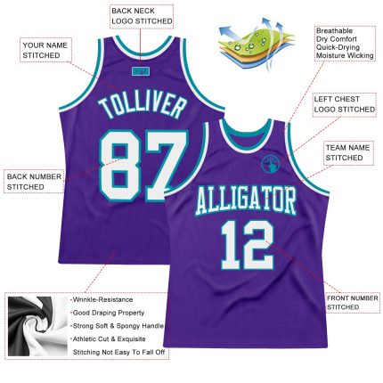 Personalized Purple White-Teal Authentic Throwback Basketball Jersey