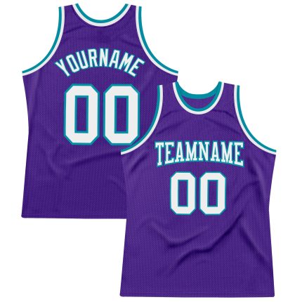 Personalized Purple White-Teal Authentic Throwback Basketball Jersey