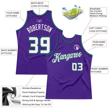 Personalized Purple White-Teal Authentic Throwback Basketball Jersey Team Custom Name and Number