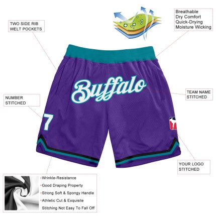 Personalized Purple White-Teal Authentic Throwback Basketball Shorts Team Custom Name and Number