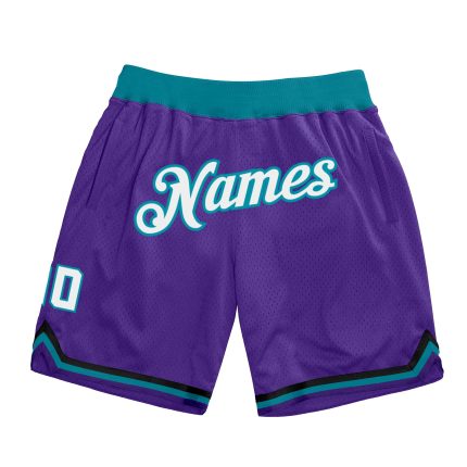 Personalized Purple White-Teal Authentic Throwback Basketball Shorts Team Custom Name and Number
