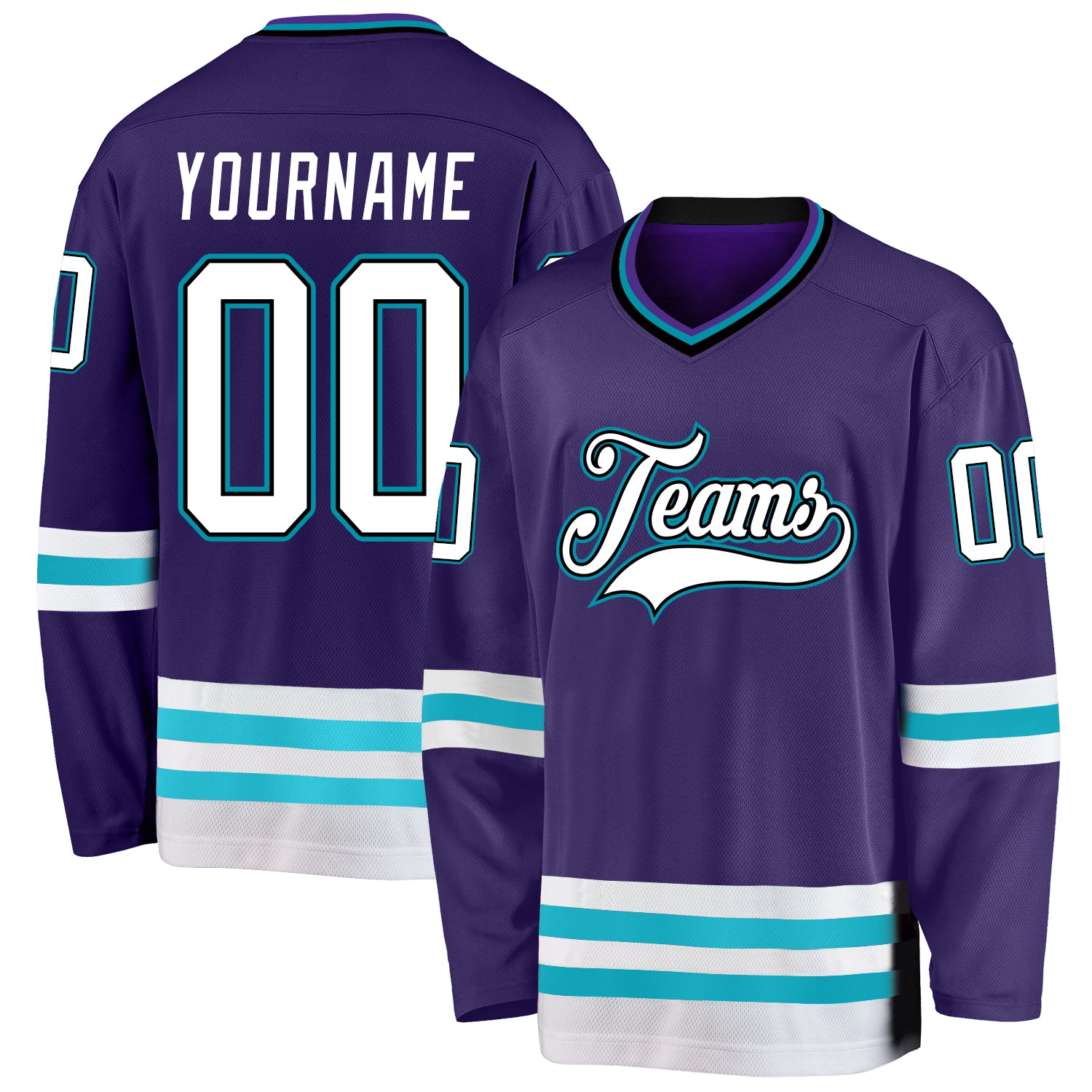 Personalized Purple White-Teal Hockey Jersey Team Custom Name and Number
