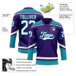 Personalized Purple White-Teal Hockey Lace Neck Jersey Team Custom Name and Number