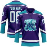 Personalized Purple White-Teal Hockey Lace Neck Jersey Team Custom Name and Number