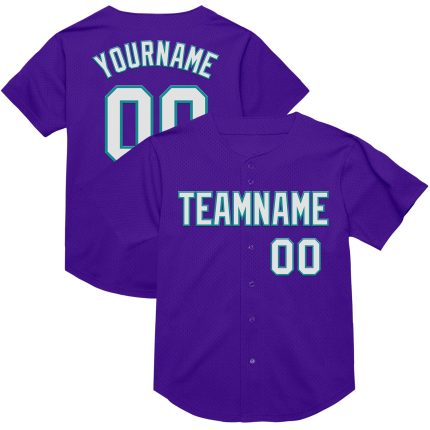 Personalized Purple White-Teal Mesh Authentic Throwback Baseball Jersey