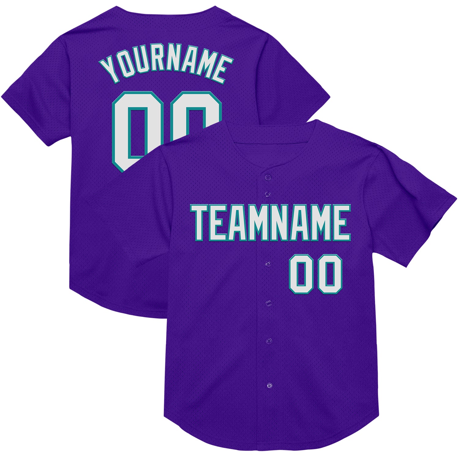 Personalized Purple White-Teal Mesh Authentic Throwback Baseball Jersey