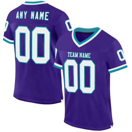 Personalized Purple White-Teal Mesh Authentic Throwback Football Jersey Team Custom Name and Number