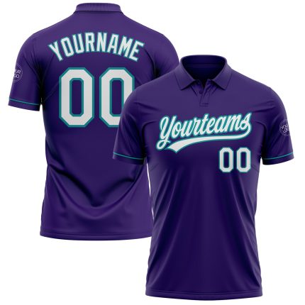 Personalized Purple White-Teal Performance Vapor Golf Polo Shirt Team Custom Name and Number