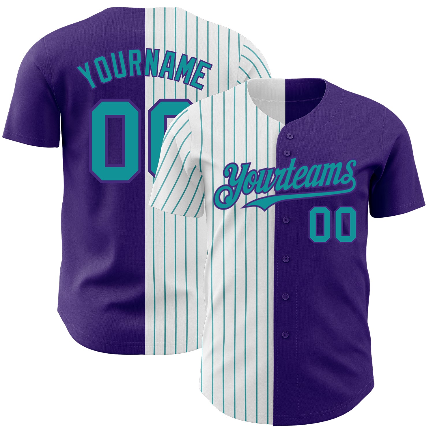 Personalized Purple White-Teal Pinstripe Authentic Split Fashion Baseball Jersey Team Custom Name and Number