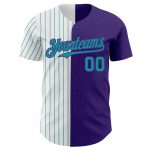 Personalized Purple White-Teal Pinstripe Authentic Split Fashion Baseball Jersey Team Custom Name and Number