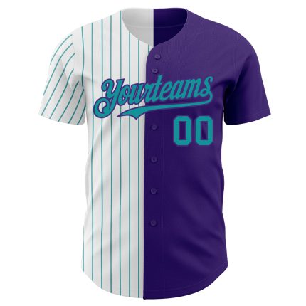 Personalized Purple White-Teal Pinstripe Authentic Split Fashion Baseball Jersey Team Custom Name and Number