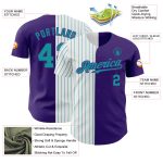 Personalized Purple White-Teal Pinstripe Authentic Split Fashion Baseball Jersey Team Custom Name and Number
